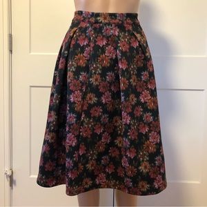 Abercrombie Fitch AF Black Red Floral Pleated Scuba Midi Skirt XS